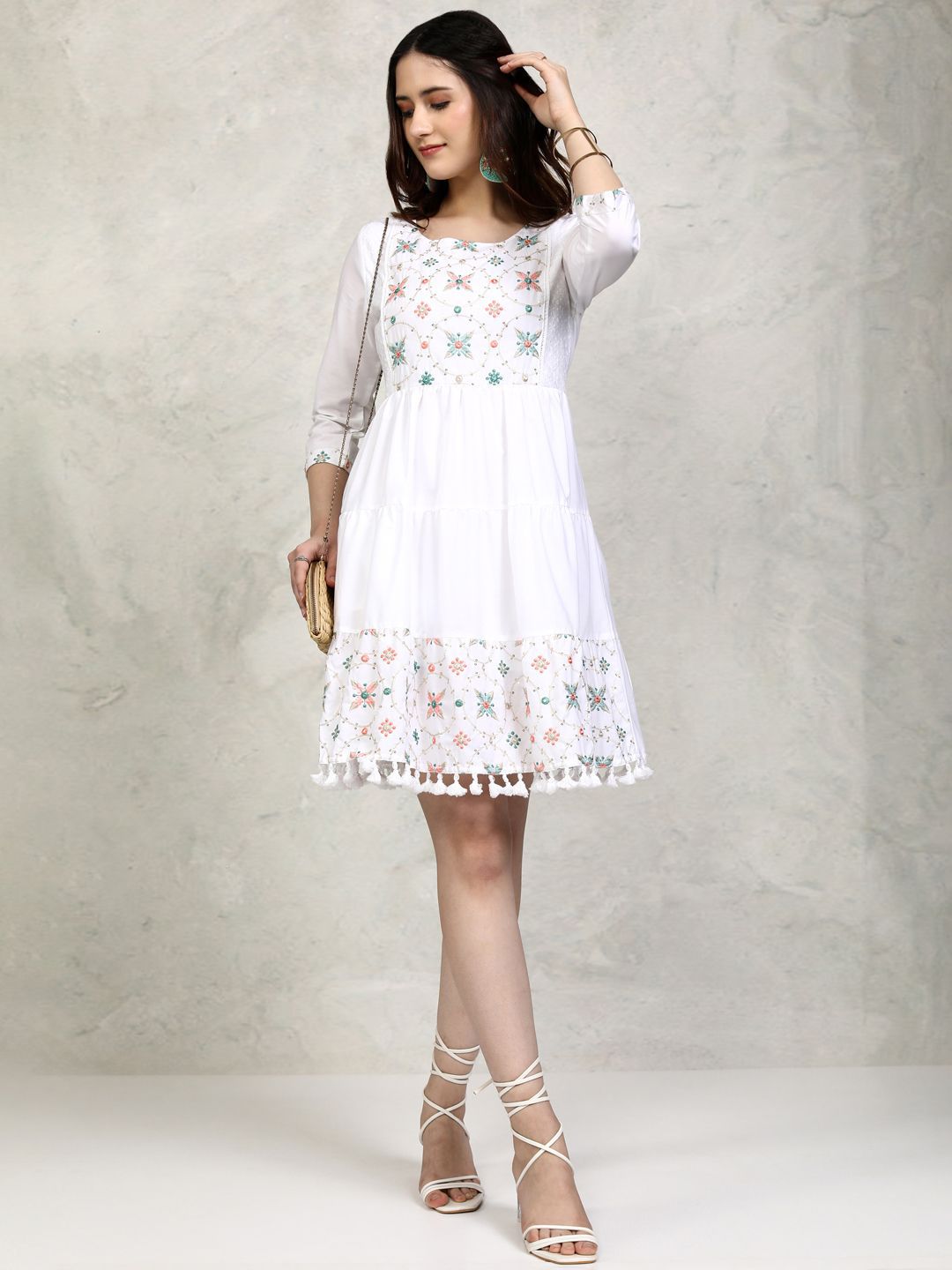 Vishudh Women Floral Embroidered Fit and Flare Mini Dress
