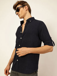 Thomas Scott Men Premium Button-Down Collar Solid Linen Casual Shirt