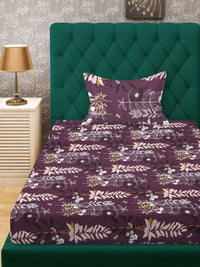 Myntra Elegant Homes Purple Floral Cotton 300 TC Single Fine Bedsheet with a Pillow Cover-87 x 59 inches