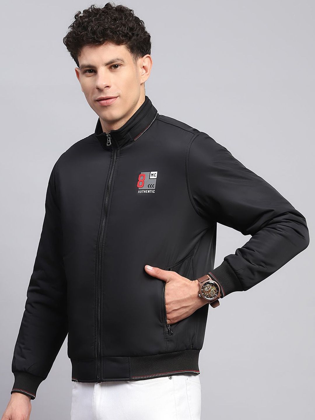 Monte Carlo Men Mock Collar Solid Casual Sporty Jacket