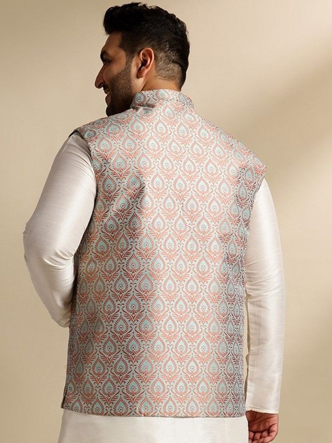 SOJANYA PLUS Woven Design Jacquard Silk Nehru Jacket