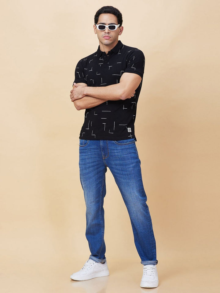 Being Human Men Geometric Printed Polo Collar Cotton T-shirt