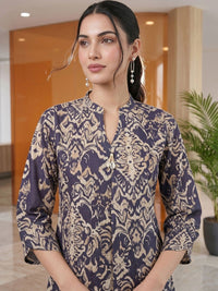 Mamicha Print Mandarin Collar Bell Sleeve Cotton Top