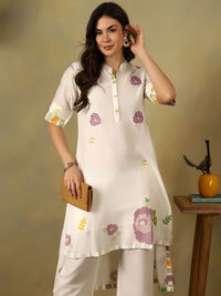 Mamicha Women Floral Printed Regular Pure Cotton Kurta with Trousers