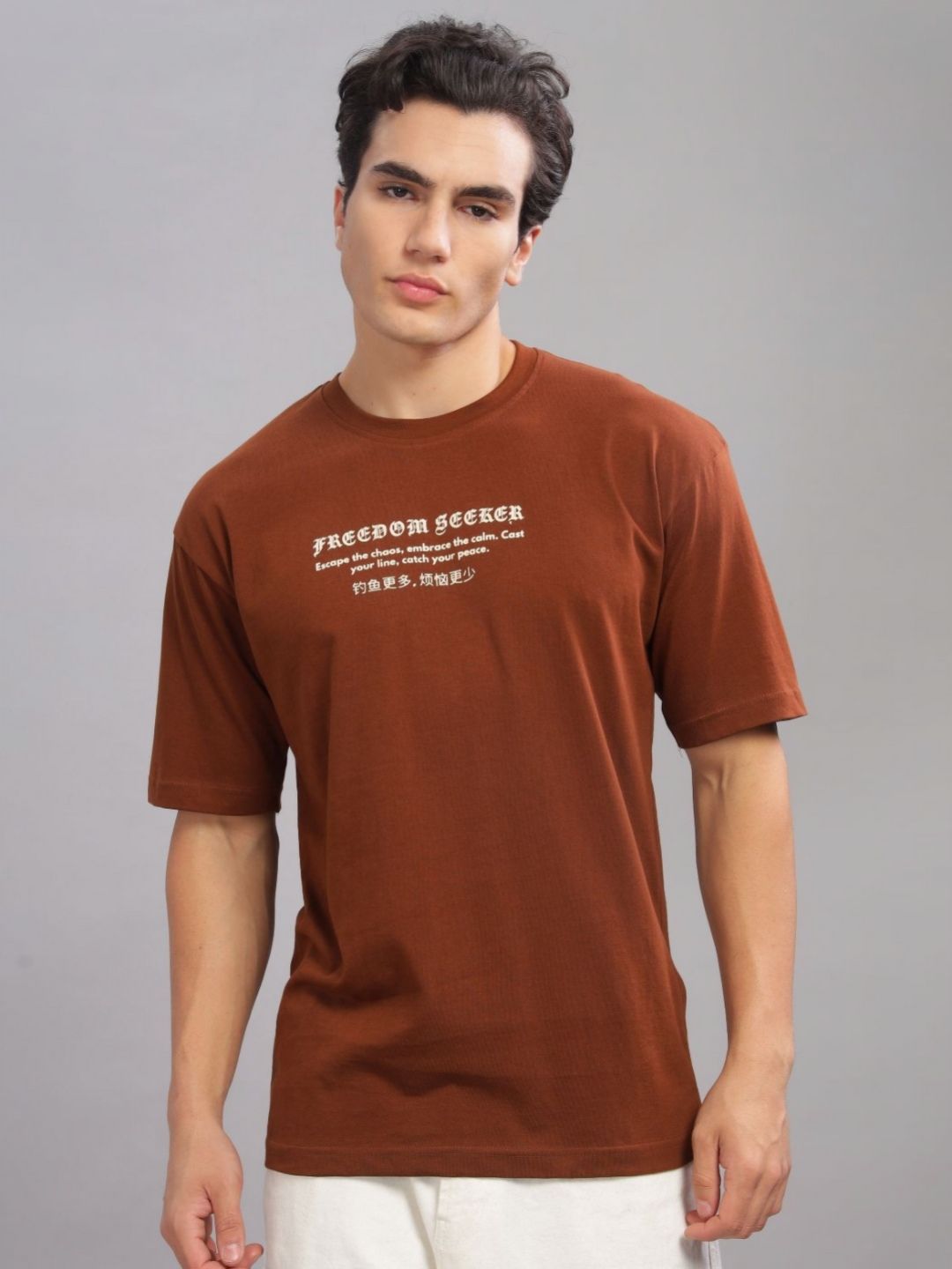 ADRO Men Typography Printed Round Neck Cotton T-shirt