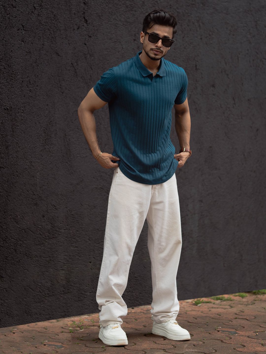 Powerlook Men Self Design Polo Collar Cotton T-shirt