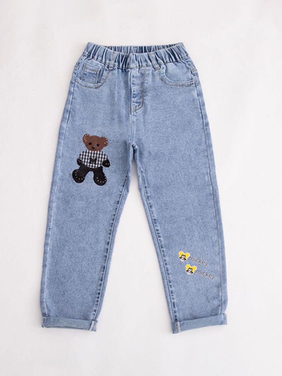 YK Girls Comfort Relaxed Fit High-Rise Embellished Stretchable Jeans