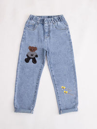 YK Girls Comfort Relaxed Fit High-Rise Embellished Stretchable Jeans