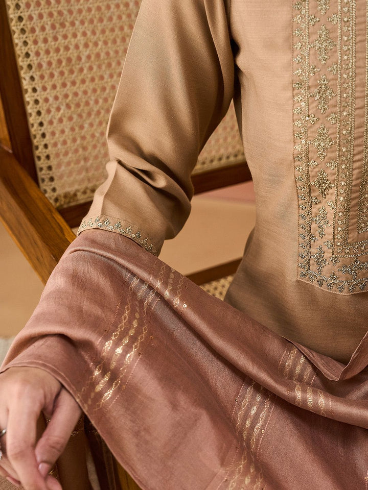 KALINI Ethnic Motifs Embroidered Straight Kurta With Trousers & Dupatta