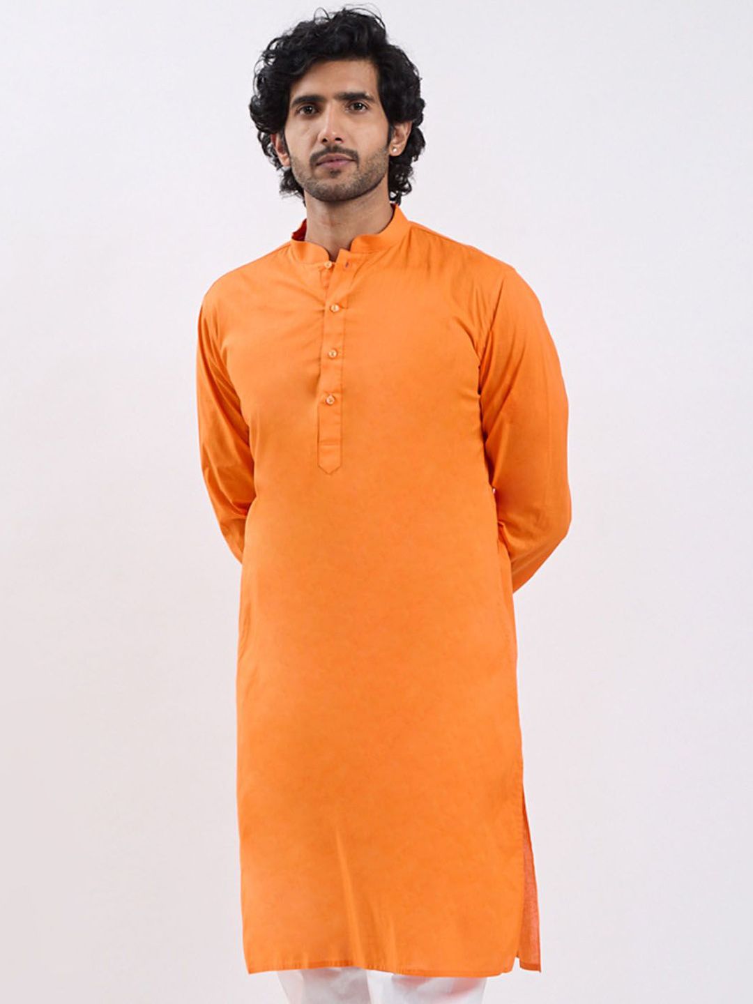 VASTRAMAY Mandarin Collar Cotton Straight Kurta
