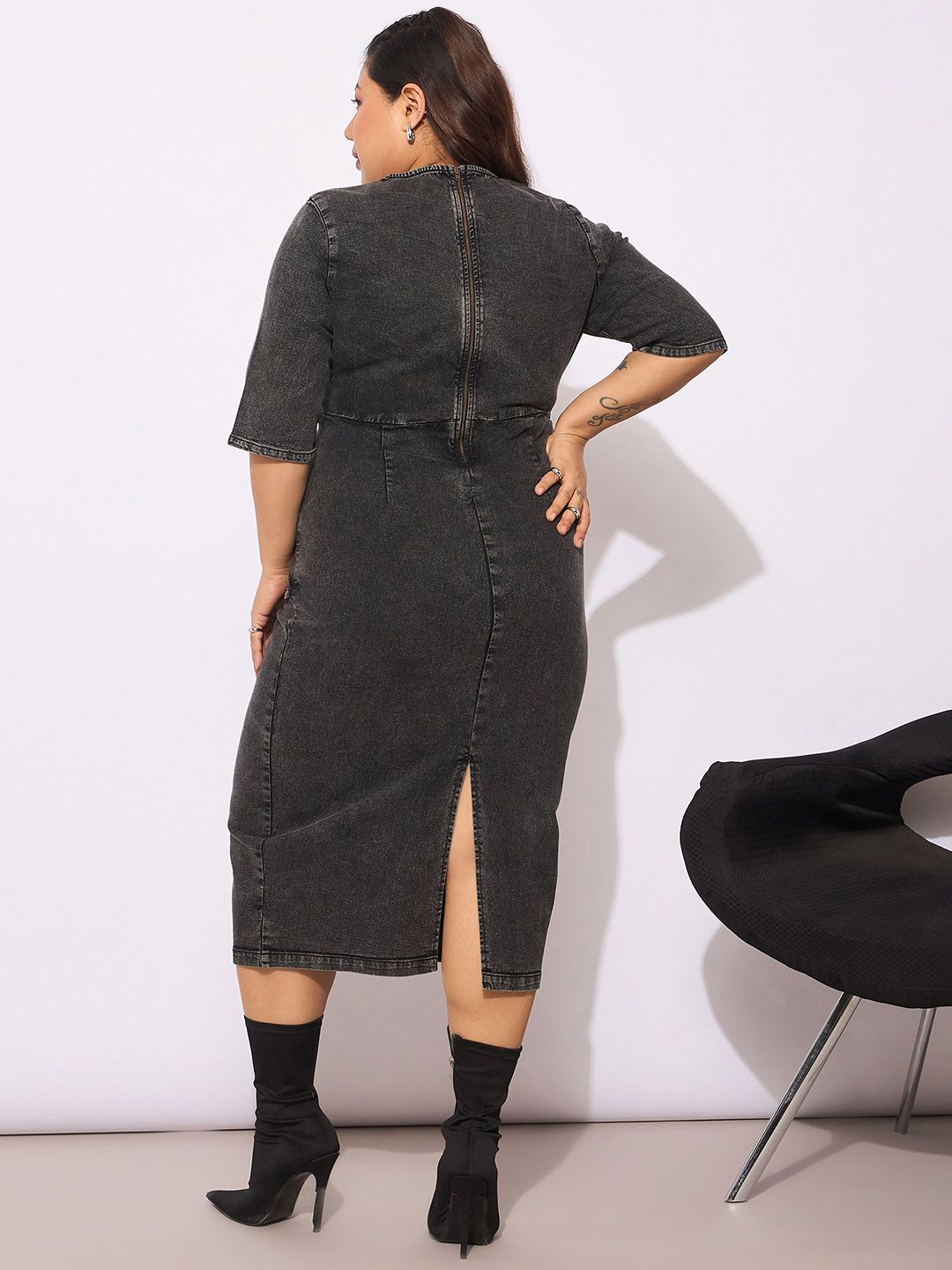 Sassafras Curve Women Denim Peplum Midi Dress