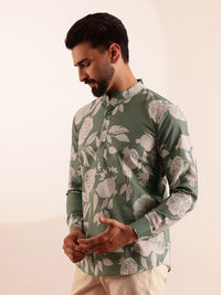 Anouk Floral Printed Mandarin Collar Short Kurta