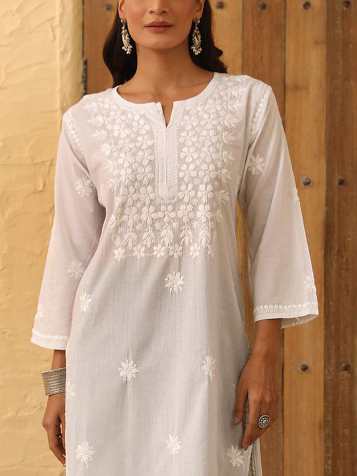 House of Chikankari Women White Cotton Chikankari Embroidered Kurta