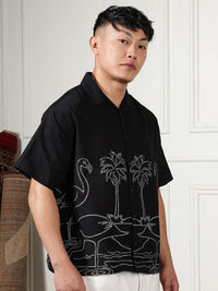 Eszett Floral Printed Cuban Collar Cotton Shirt