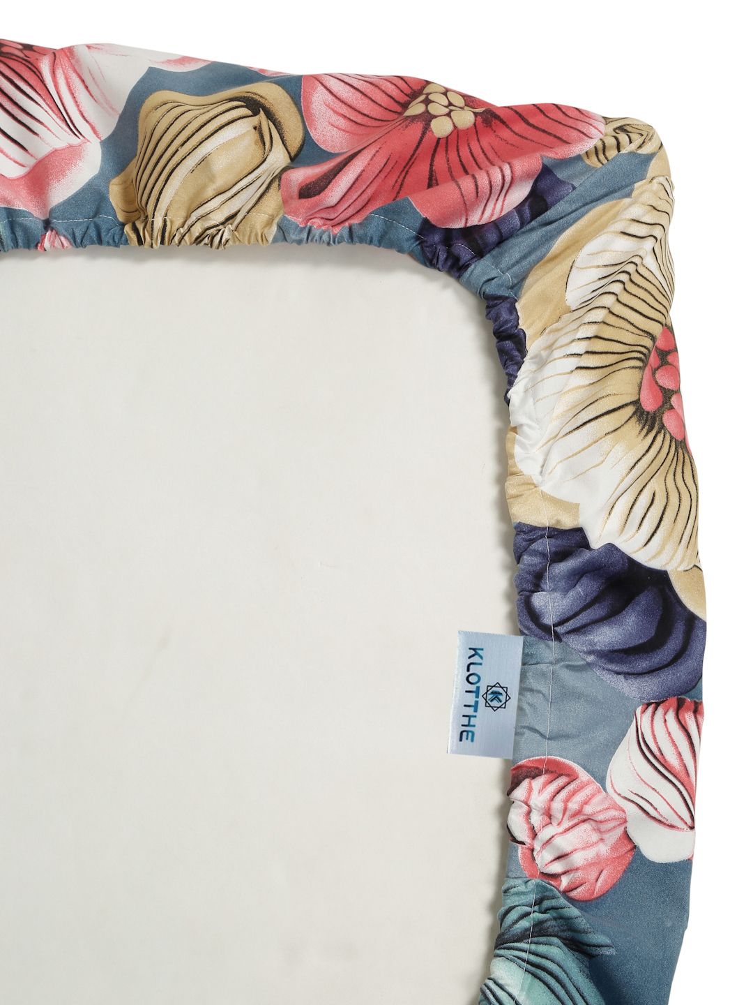 KLOTTHE Blue & Pink Floral 300-Thread Count 7D-King Size Bedsheet With 2-Pillow Covers