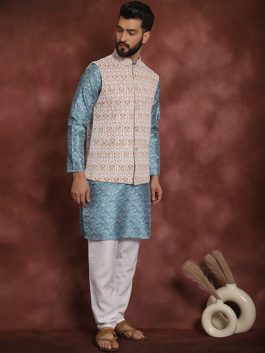 Anouk Geometric Printed Regular Thread Work Straight Kurta with Churidar