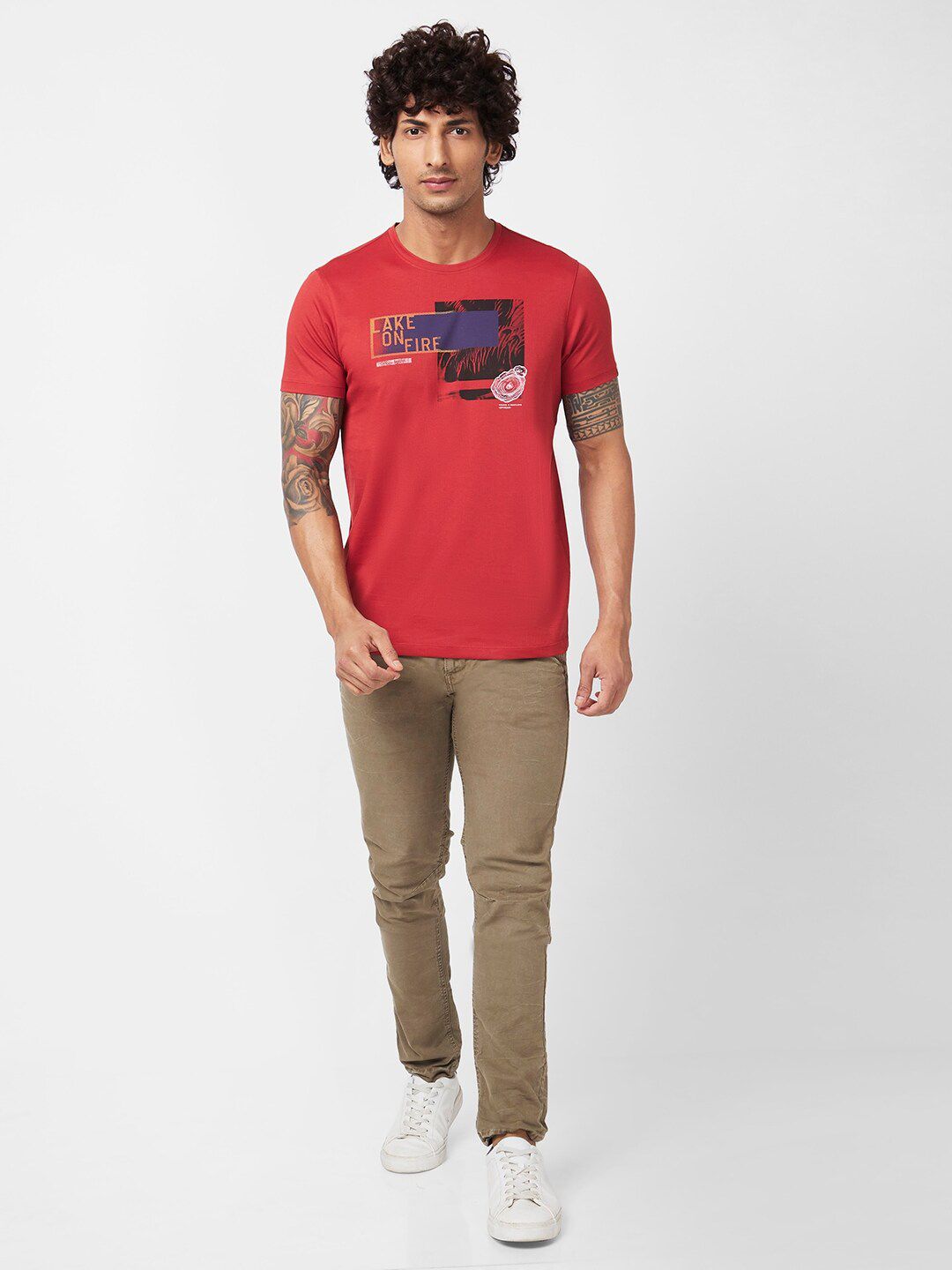 SPYKAR Graphic Printed Slim Fit Cotton T-Shirt