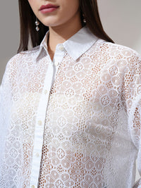 Tokyo Talkies Women Relaxed Fit Drop Shoulder Lace Shirt