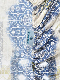 KLOTTHE Blue Geometric Printed Dilengkapi Cadar Katil Super King 400TC Dengan 2 Sarung Bantal