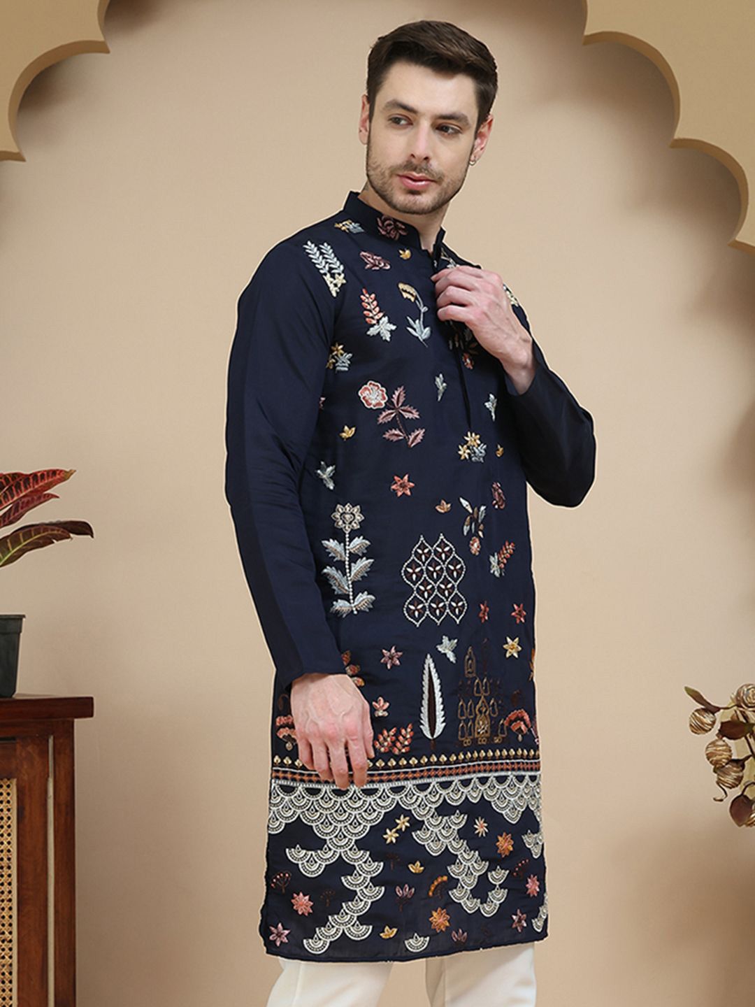 JOMPERS LELAKI Motif Etnik Saluran Silk Lurus Kurta Lurus