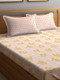 Myntra Elegant Homes Yellow Floral Printed Set Cadar King 300 TC- 2.50 m x 2.20 m