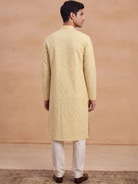 House of Chikankari Lelaki Rekaan Tenun Kurta Kapas Kolar Mandarin