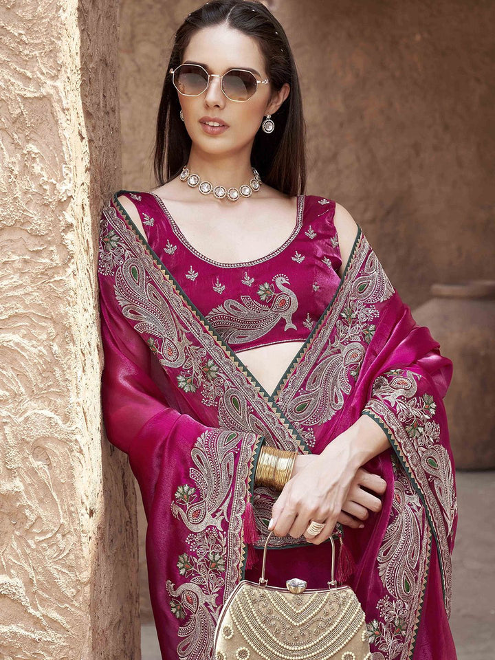 Tikhi Imli Embroidered Poly Chiffon Saree