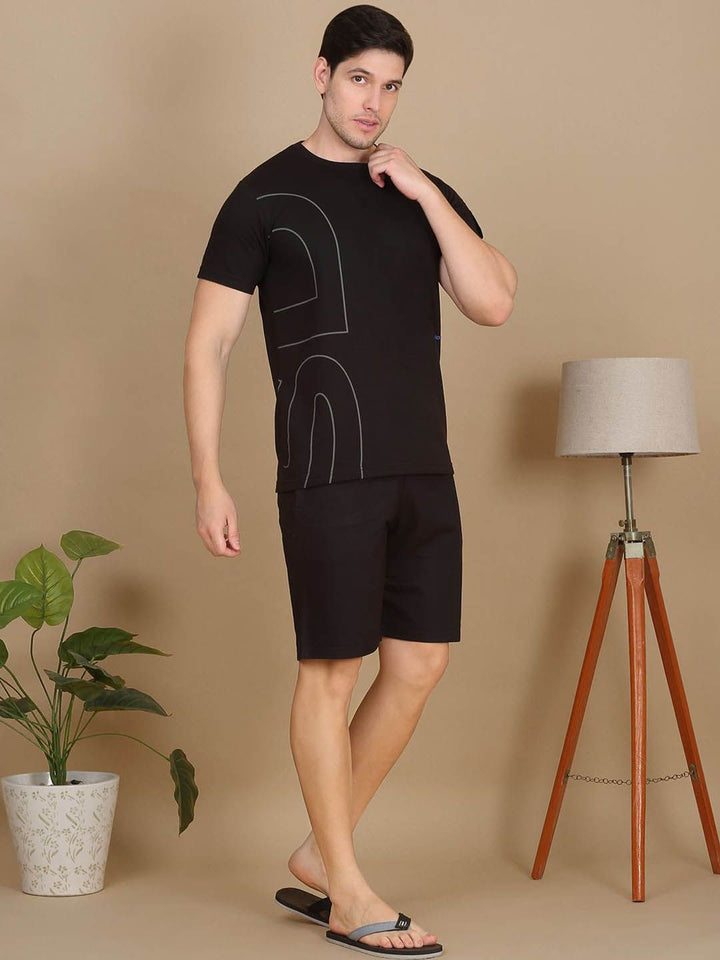 Impian manis dicetak t-shirt leher bulat dengan seluar pendek co-ords