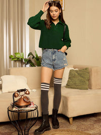 Berrylush Women Ribbed Crop Pullover