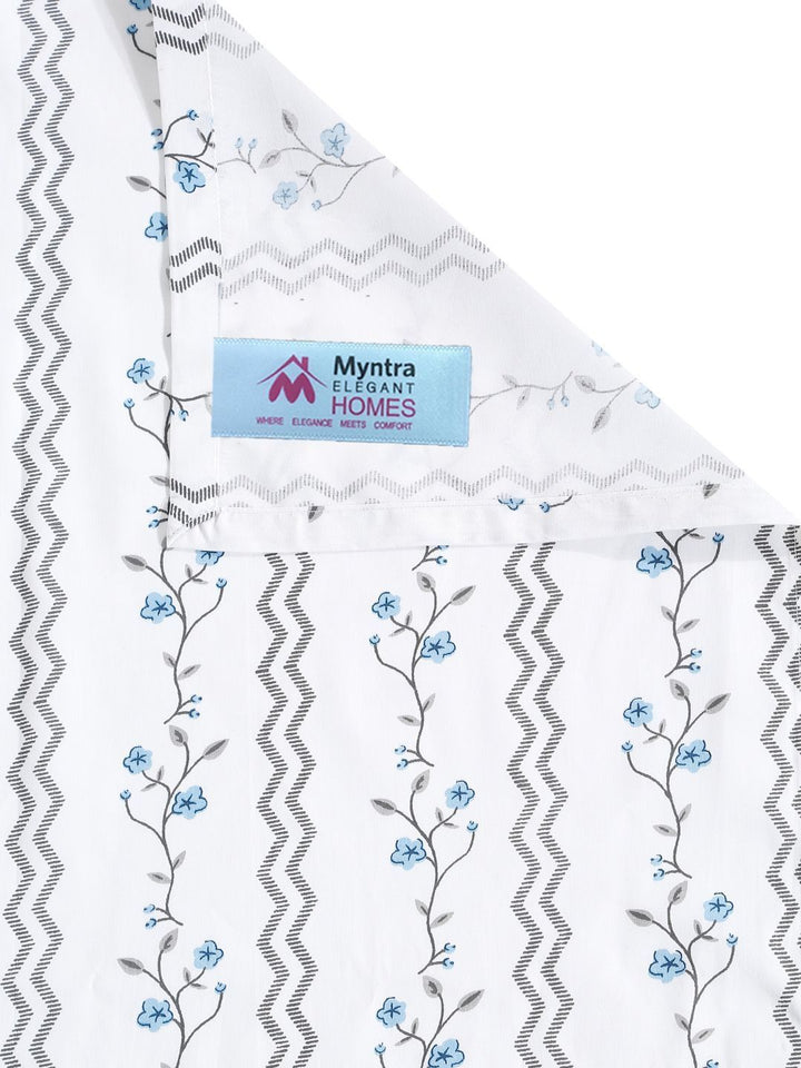 Myntra Elegant Homes White & Blue Floral 400 TC Bedsheet with 2 Pillow Covers