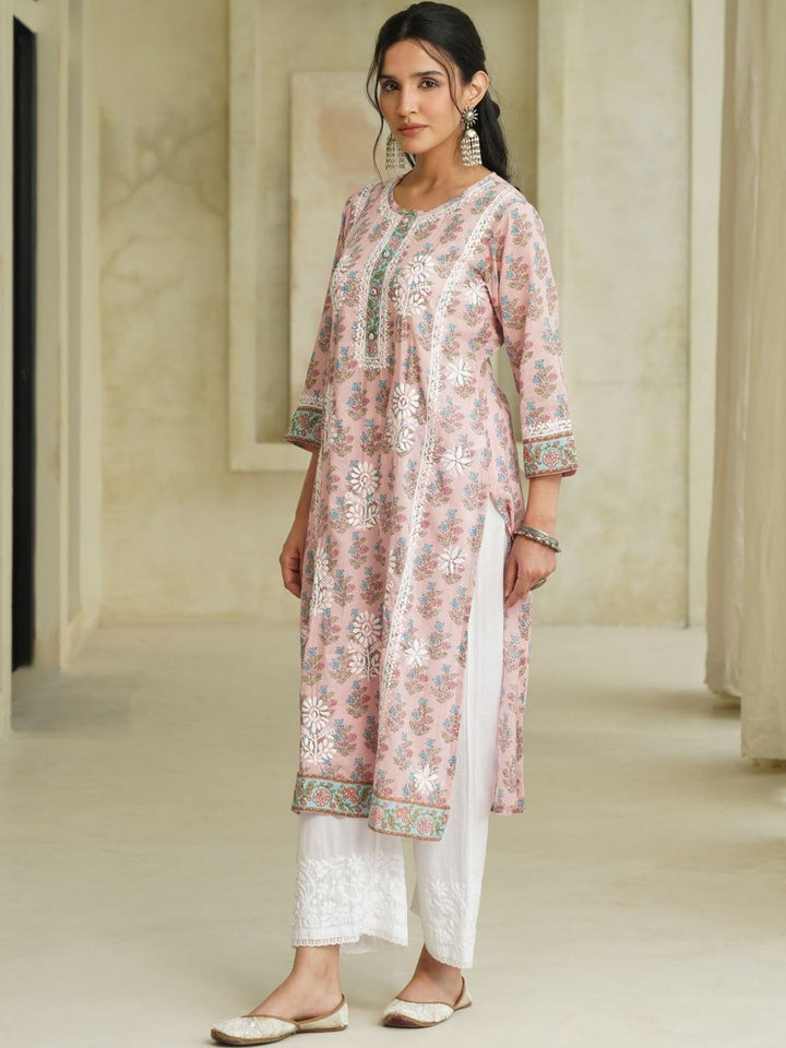 House of Chikankari Women Floral Printed Thread Work Indie Florals Kurta
