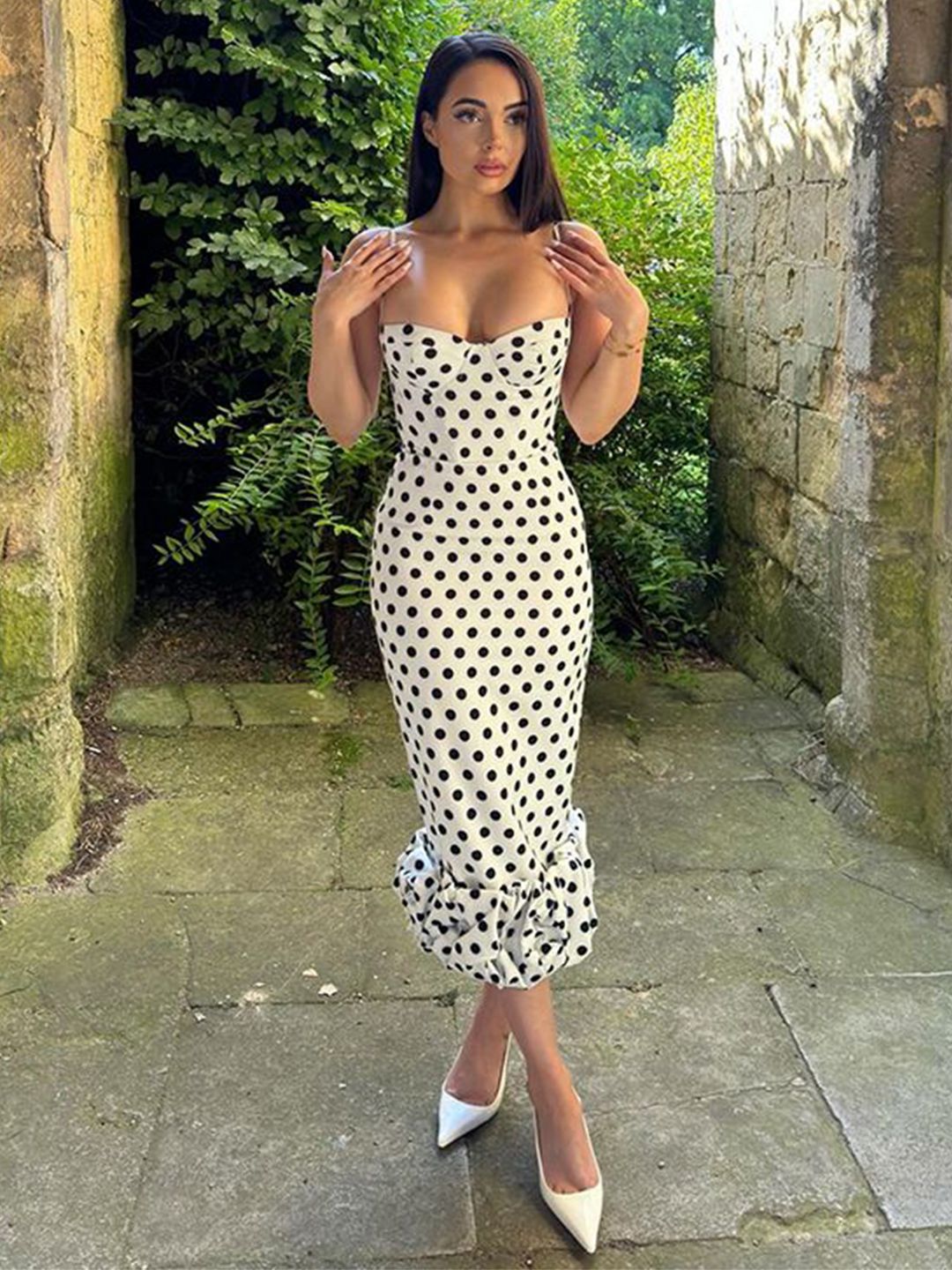 all about you Women Polka Dots Bodycon Midi Dress