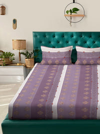 Myntra Elegant Homes Purple & White Printed 300 TC King Bedsheet Set 2.50 m x 2.25 m