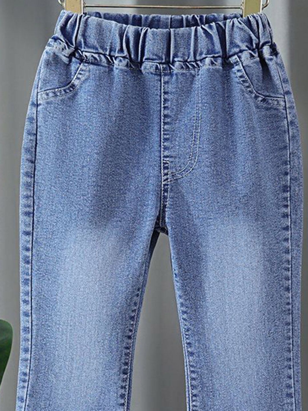 YK Girls Comfort Relaxed Fit High-Rise Mildly Distressed Light Fade Jeans
