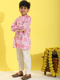 Cutiekins Boys Floral Printed Band Collar Straight Kurta With Pyjamas