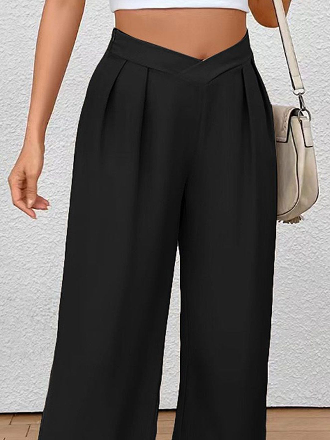 all about you Women Solid Flat-Front Mid-Rise Loose Fit Parallel Trousers