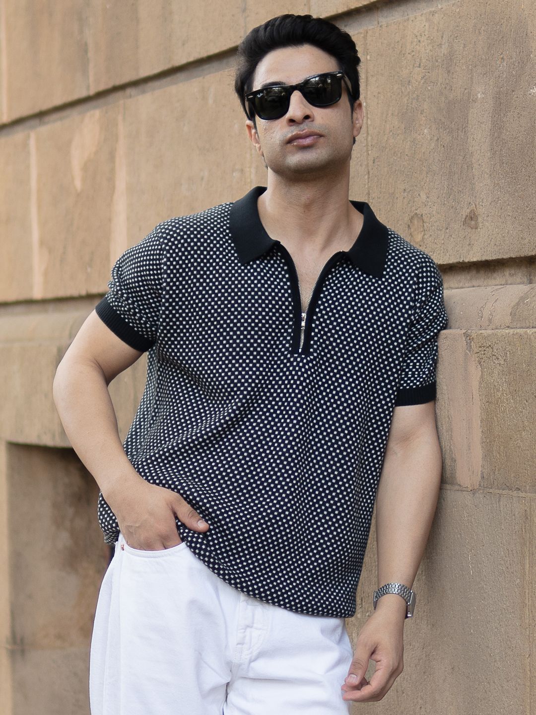 Powerlook Men Checked Polo Collar T-shirt