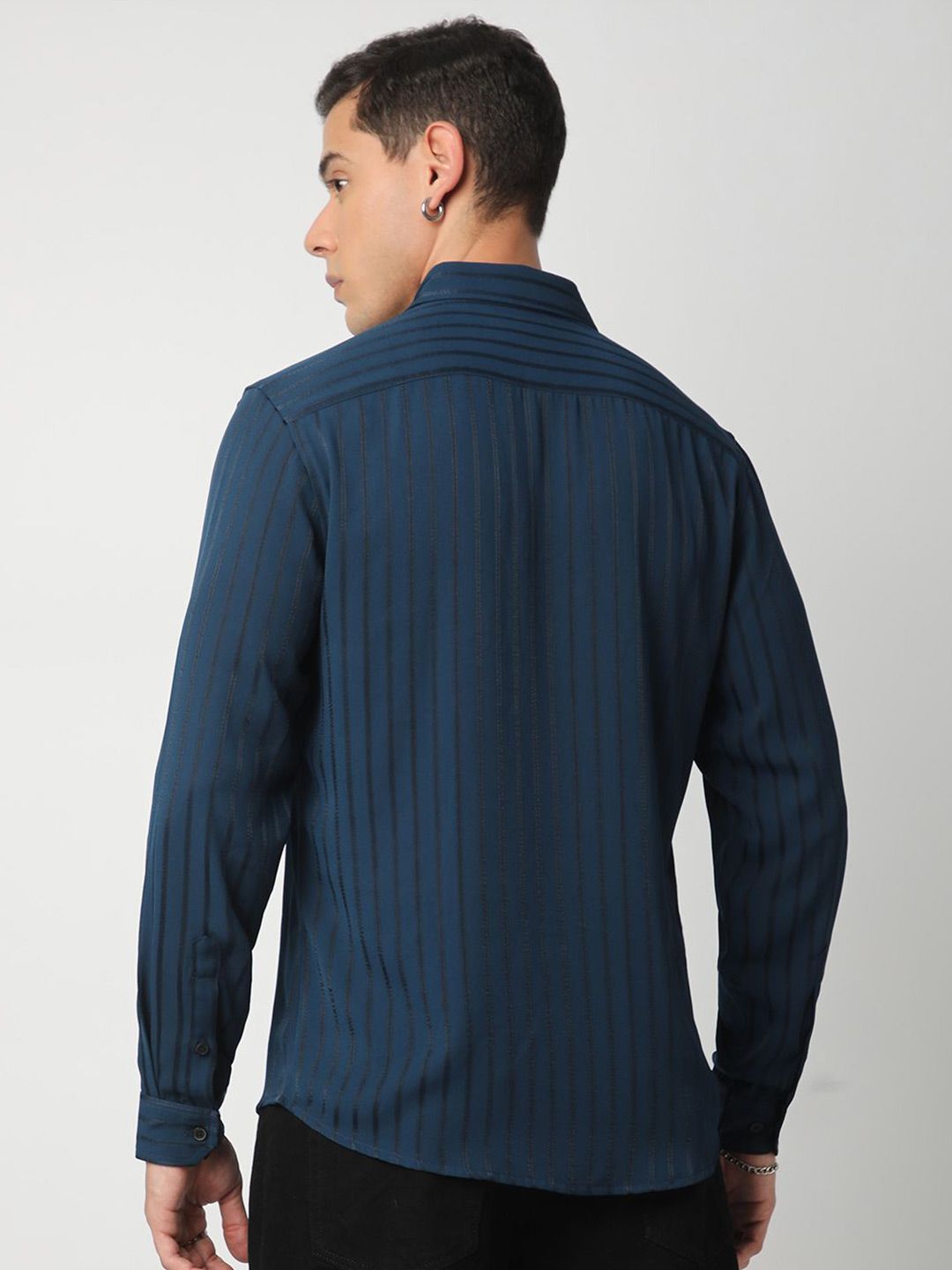 VASTRADO Men Classic Spread Collar Vertical Striped  Slim Fit Casual Shirt