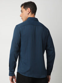 VASTRADO Men Classic Spread Collar Vertical Striped  Slim Fit Casual Shirt