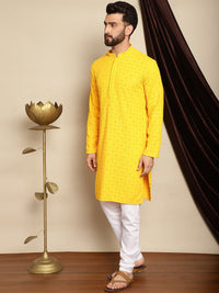 Anouk Yellow Embroidered Sequinned Pure Cotton Kurta with Churidar