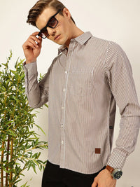 Thomas Scott Men Smart Spread Collar Vertical Striped Cotton Slim Fit Casual Shirt