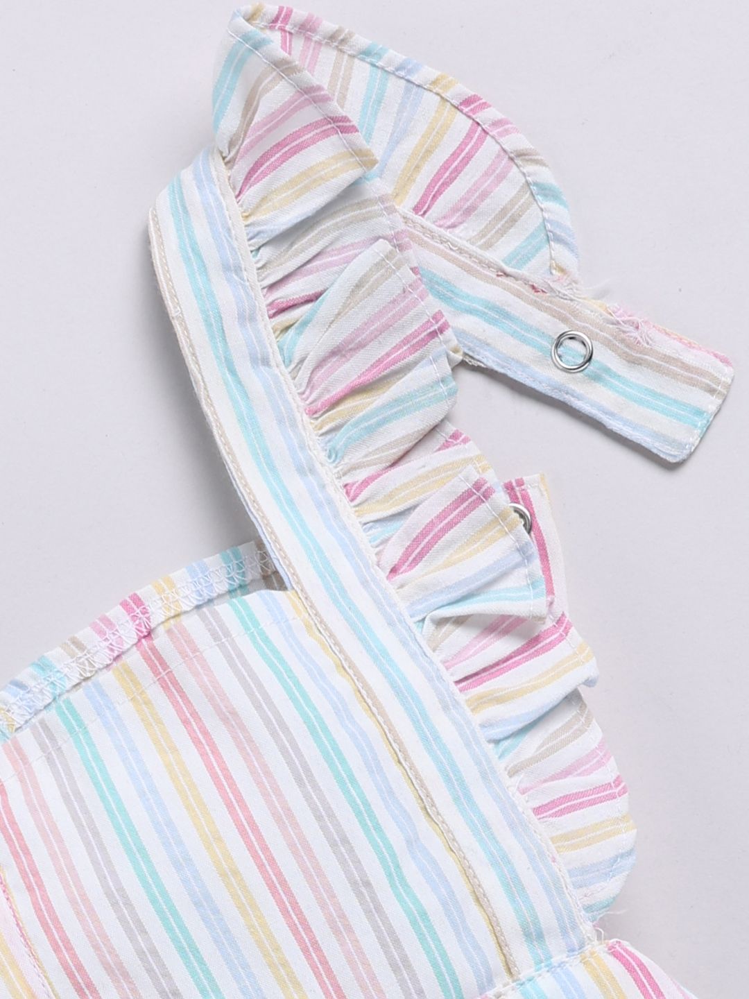 Moms Love Infants Girls Cotton Striped Ruffled Dungarees with T-shirt & Headband
