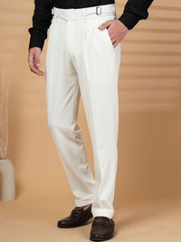 KLOTTHE Men White Lycra Formal Formal Trousers