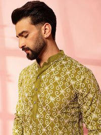 Anouk Men Floral Embroidered Regular Pure Cotton Kurta with Pyjamas