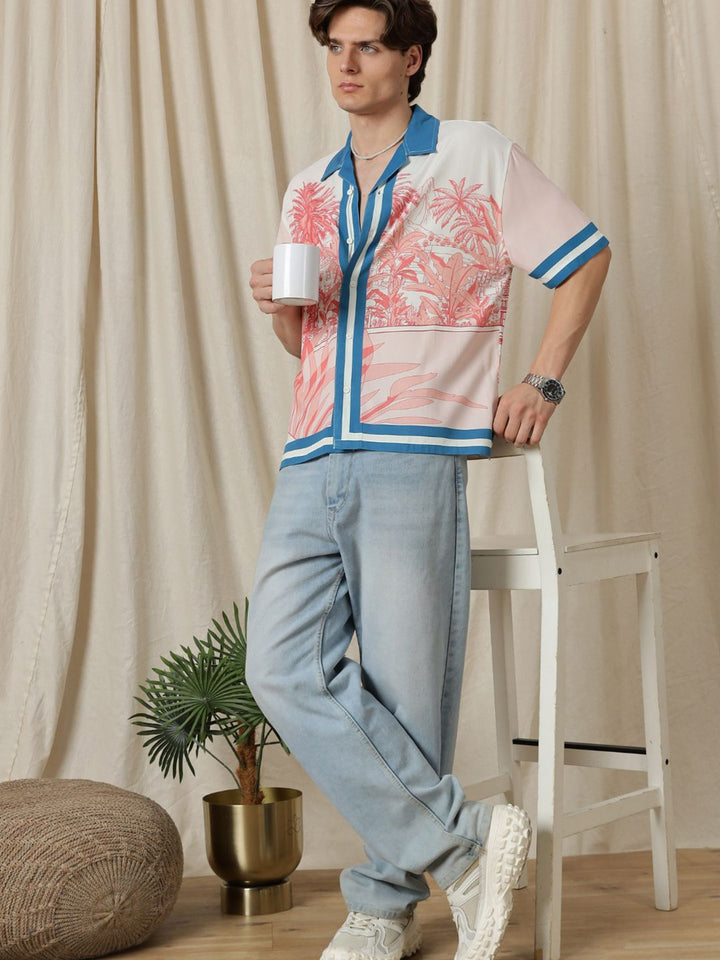 Eszett Abstract Forest Conversational Cotton Short Sleeves Shirt