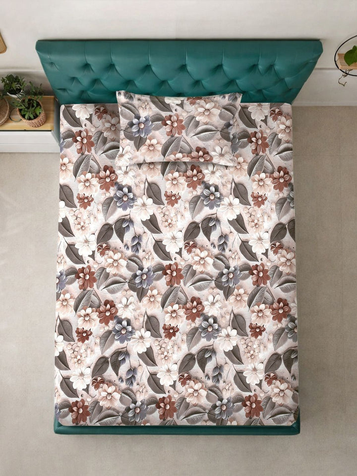 Myntra Elegant Homes Multicoloured Floral 300 TC Single Bedsheet with 1 Pillow Covers
