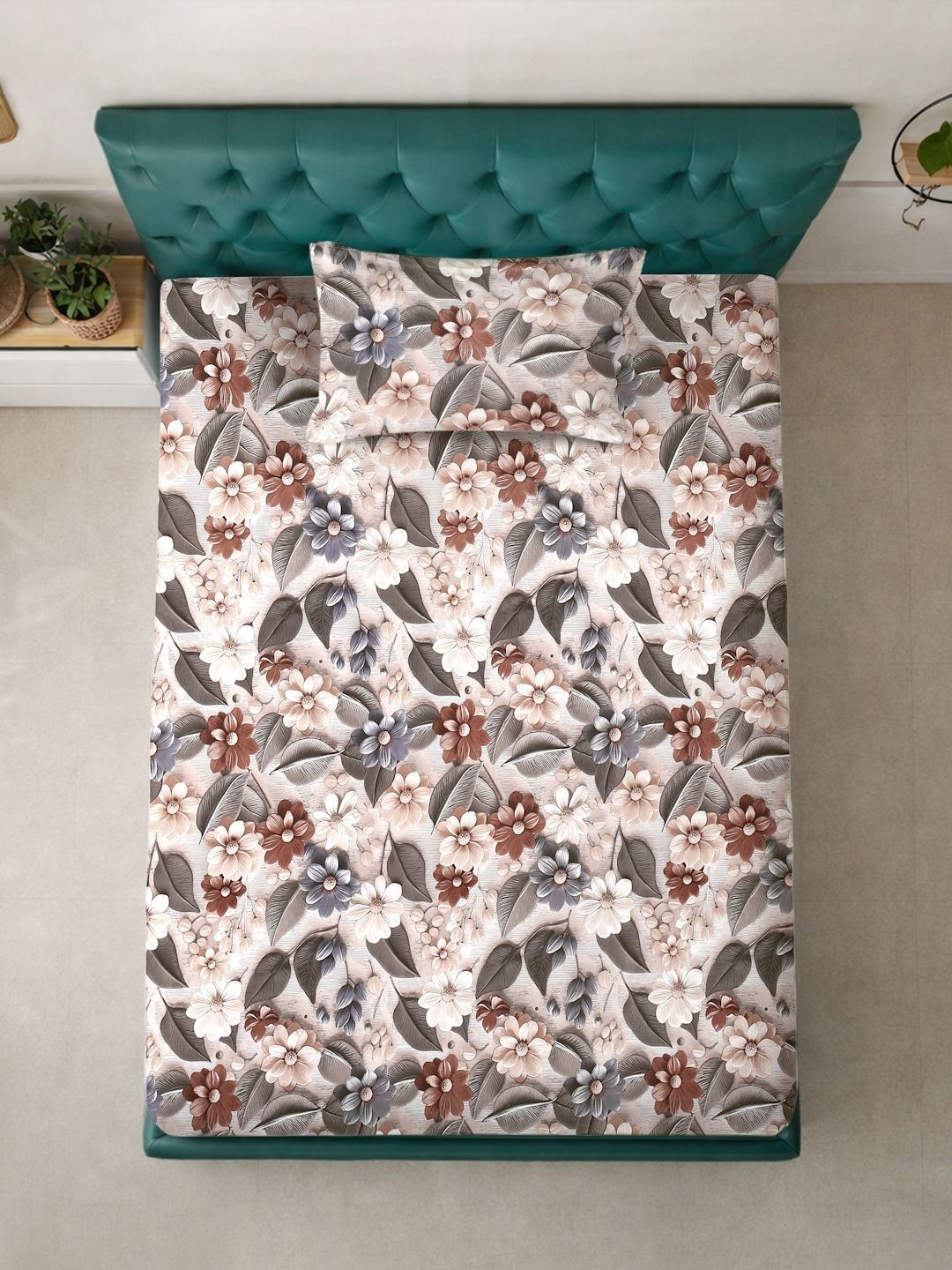 Myntra Elegant Homes Multicoloured Floral 300 TC Single Bedsheet with 1 Pillow Covers