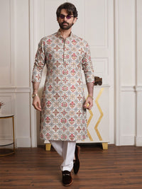 SOJANYA Ethnic Motifs Printed Band Collar Regular Kurta With Churidar