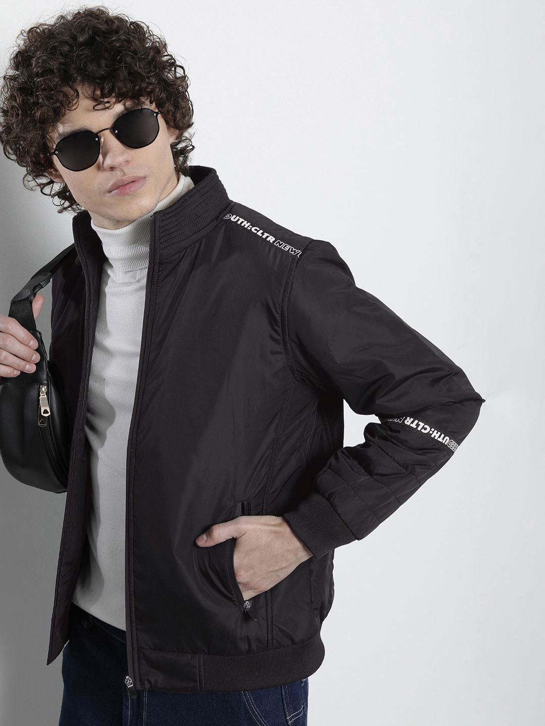 The Indian Garage Co Men Zip-Front Bomber Jacket with Zip Pockets