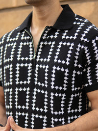 Powerlook SS25 Geometric Knit Polo Collar Pure Cotton T-Shirt